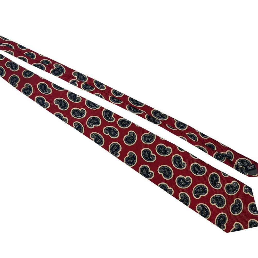 Vintage Robert Talbott Paisley Silk Tie Red & Green Hand Sewn For Jim Herron Ltd